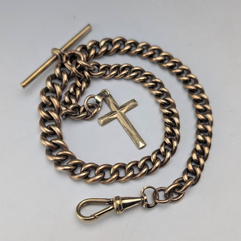 Antique rolled gold Albert chain cross fob